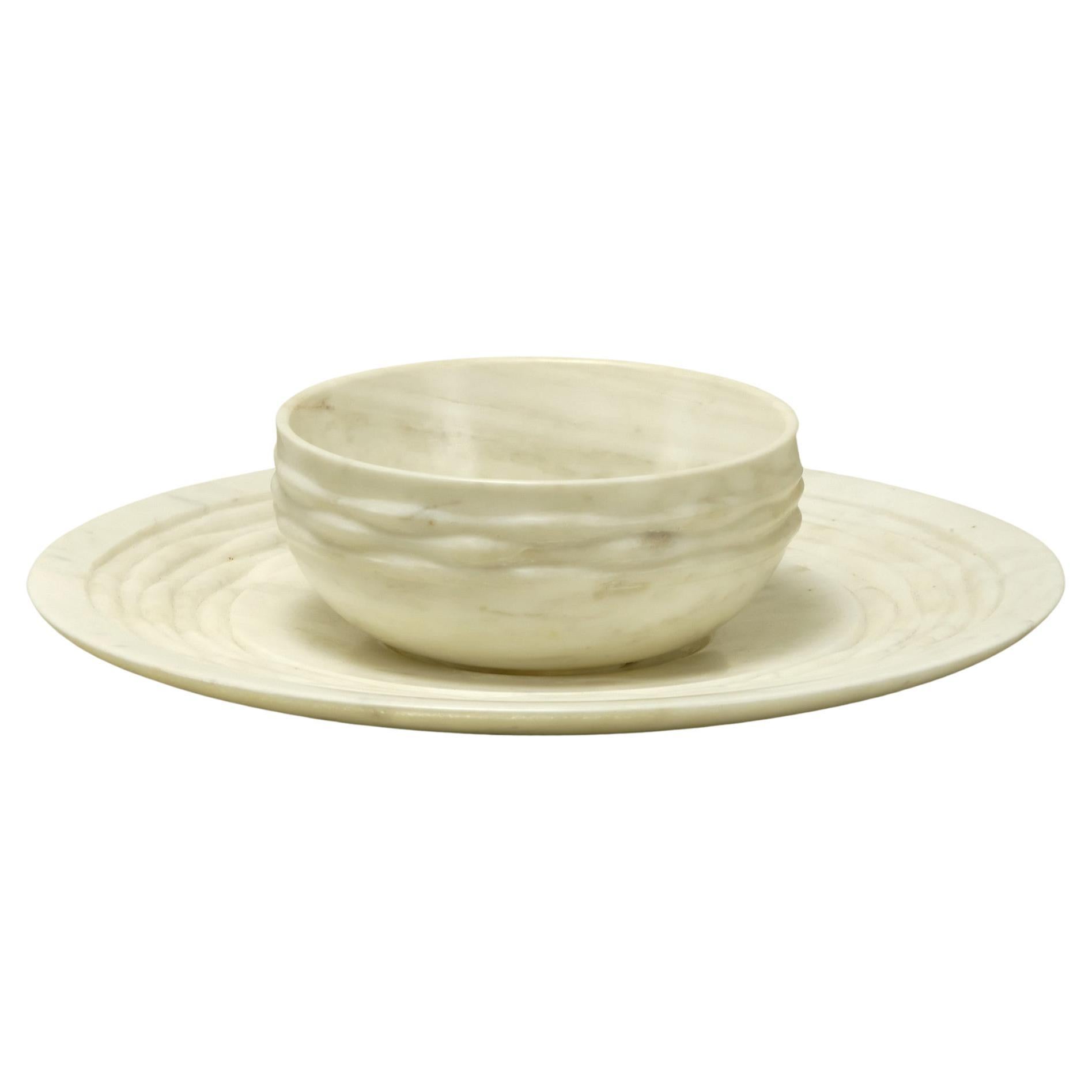 Weave Bowl in White Marble Handcrafted in India by Stephanie Odegard For Sale