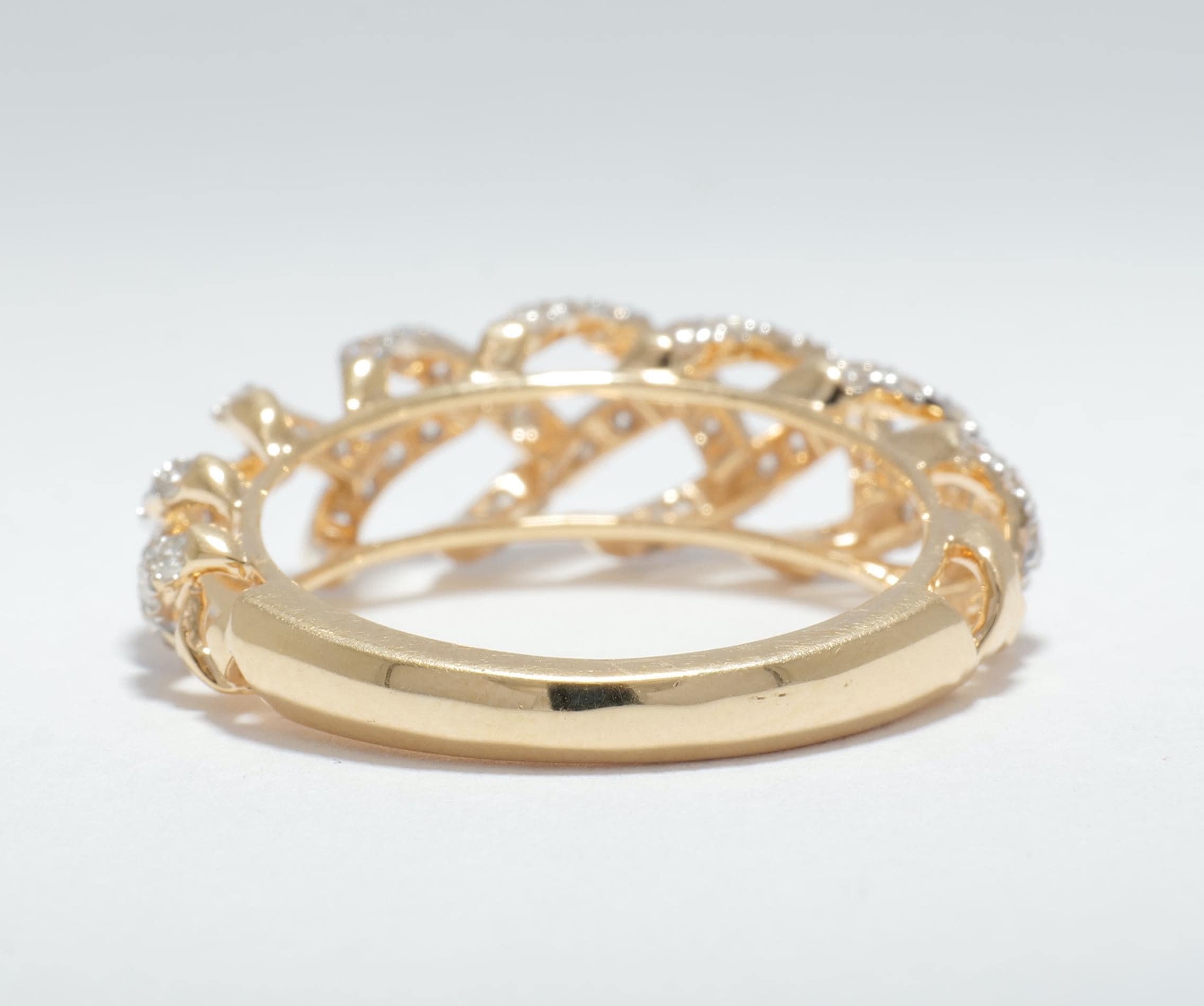 Bague à diamants Weave Design en or massif 14 carats (certifiée) Pour femmes en vente