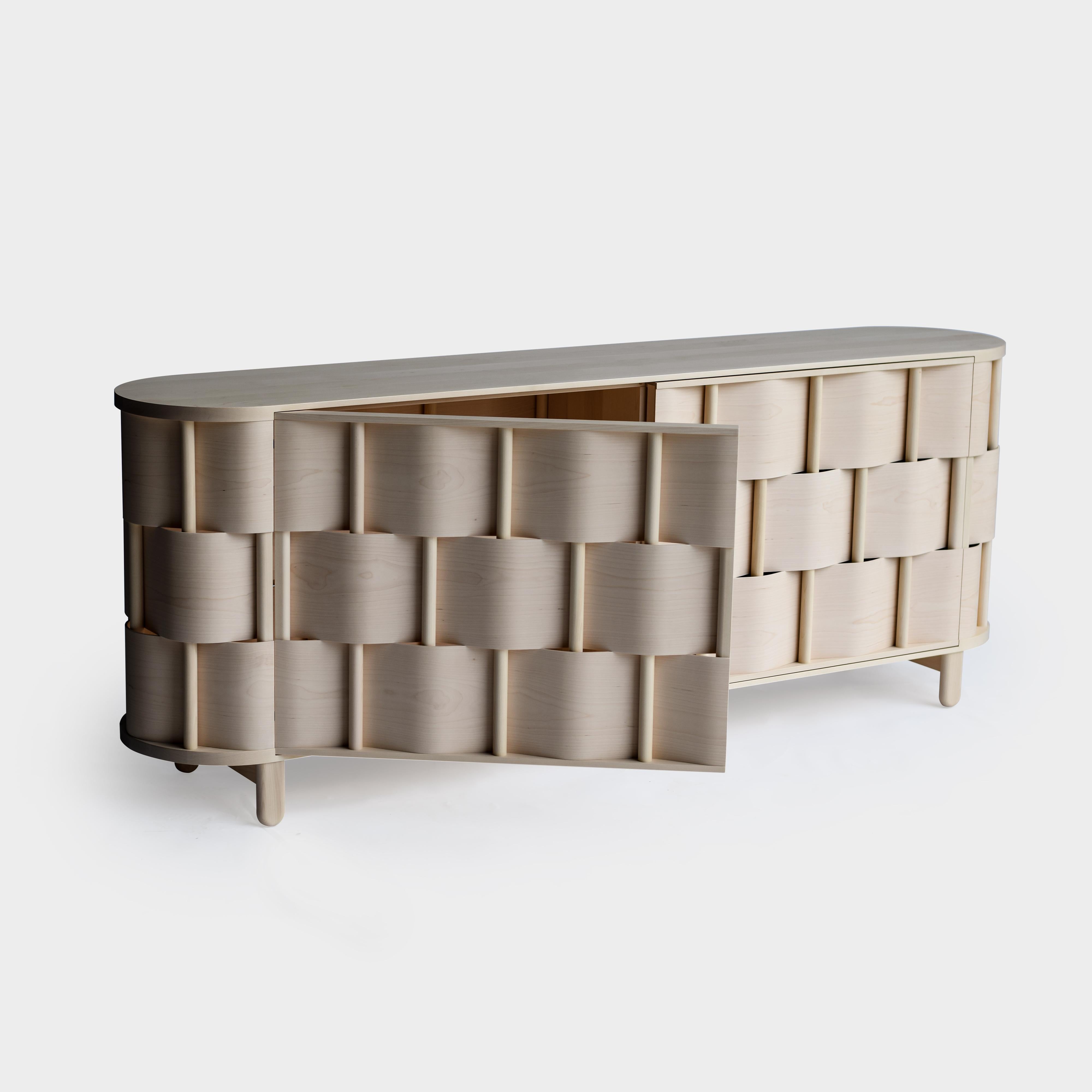 Scandinavian Modern Weave double sided credenza, from Ringvide. Birch wood, natural oil.  For Sale