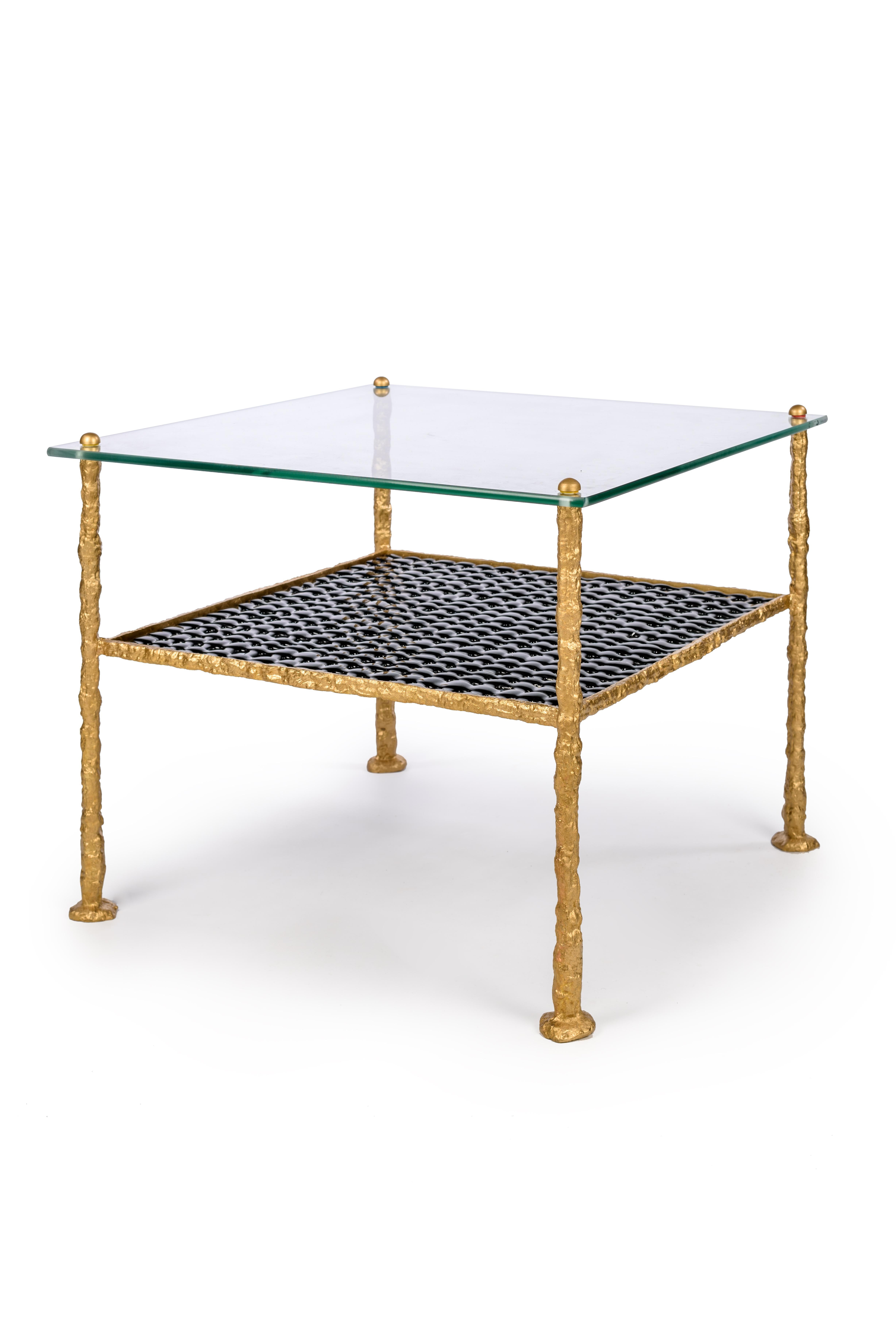 WEAVE- Mesa de centro de latón macizo y cristal hecha a mano Moderno en venta