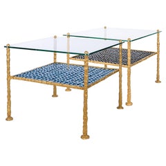 WEAVE- Mesa de centro de latón macizo y cristal hecha a mano