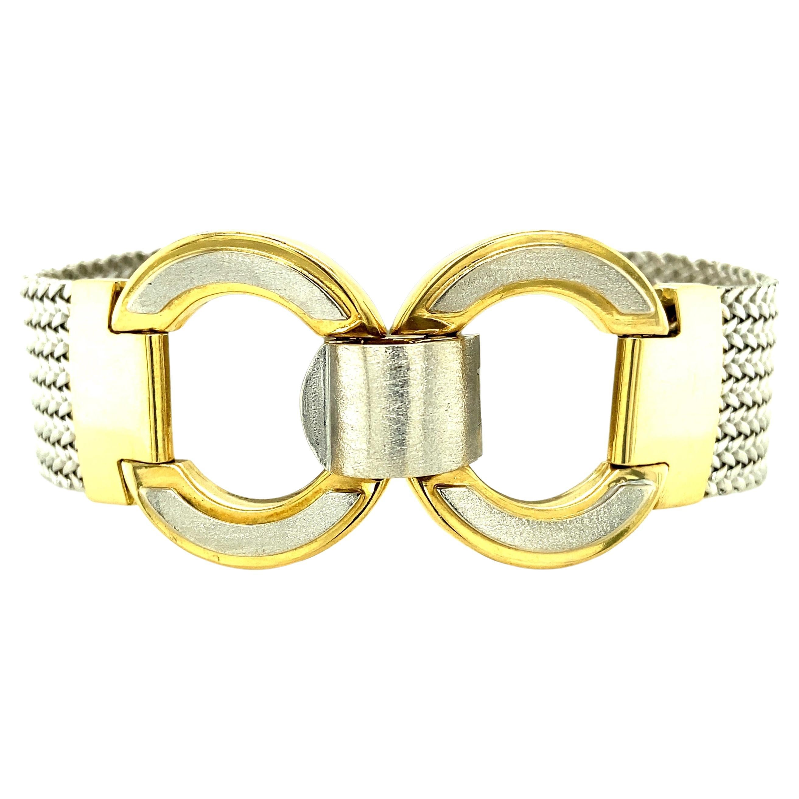 Weave Link Circle Buckle Bracelet in 18 Karat Gold  For Sale