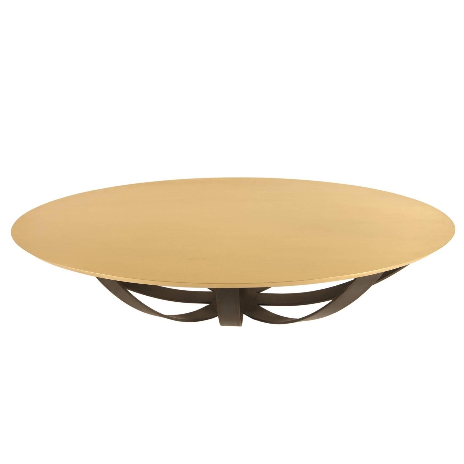 Web Coffee Table with Metal Base and Top in Brass, Contemporary Coffee Table