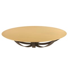 Web Coffee Table with Metal Base and Top in Brass, Contemporary Coffee Table