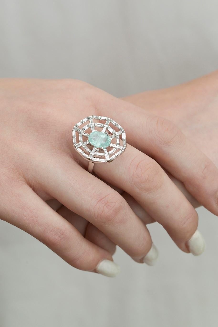 Contemporary Web Paraiba and Baguette Diamond Ring
