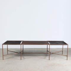 Web Series Cast Bronze, Saddle Leather and Wood Bench by Modern Industry Design