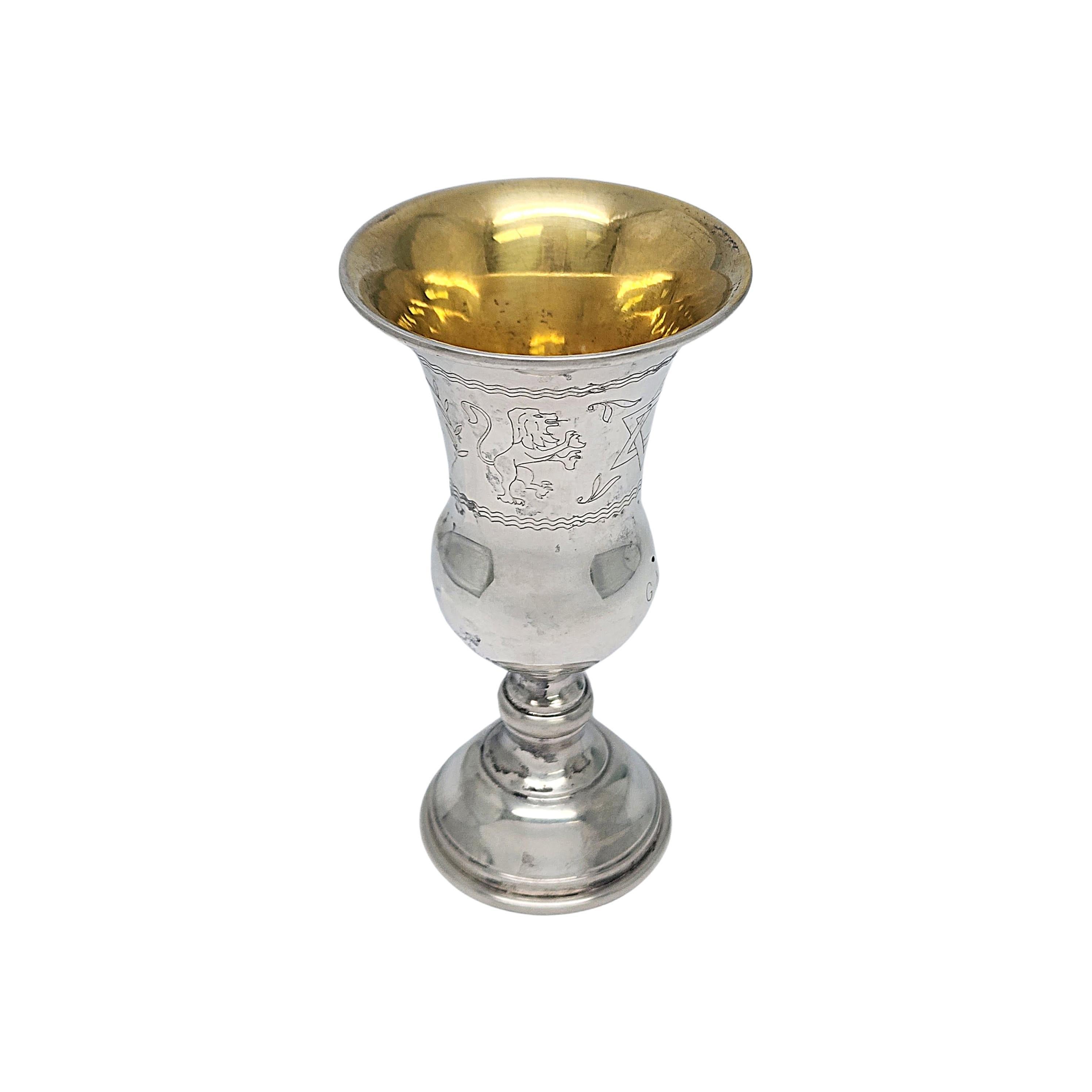 Women's or Men's Web Sterling Silver Gold Wash Interior Kiddush Cup with Monogram #16813 For Sale