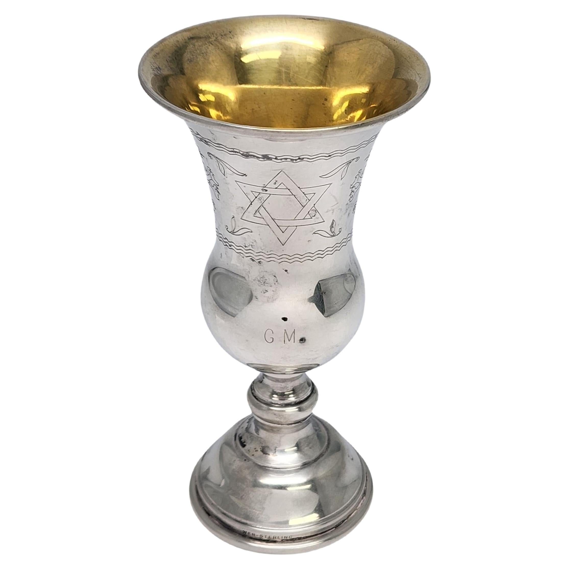 Web Sterling Silver Gold Wash Interior Kiddush Cup with Monogram #16813 For Sale