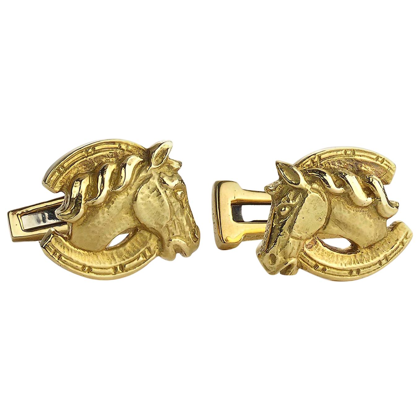 Boutons de manchette Webb en or en forme de cheval, vers 1960 en vente