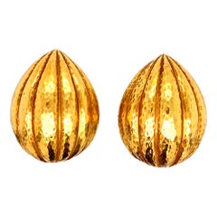 Webb Hammered 18 Karat Yellow Gold Ribbed Clip Earrings