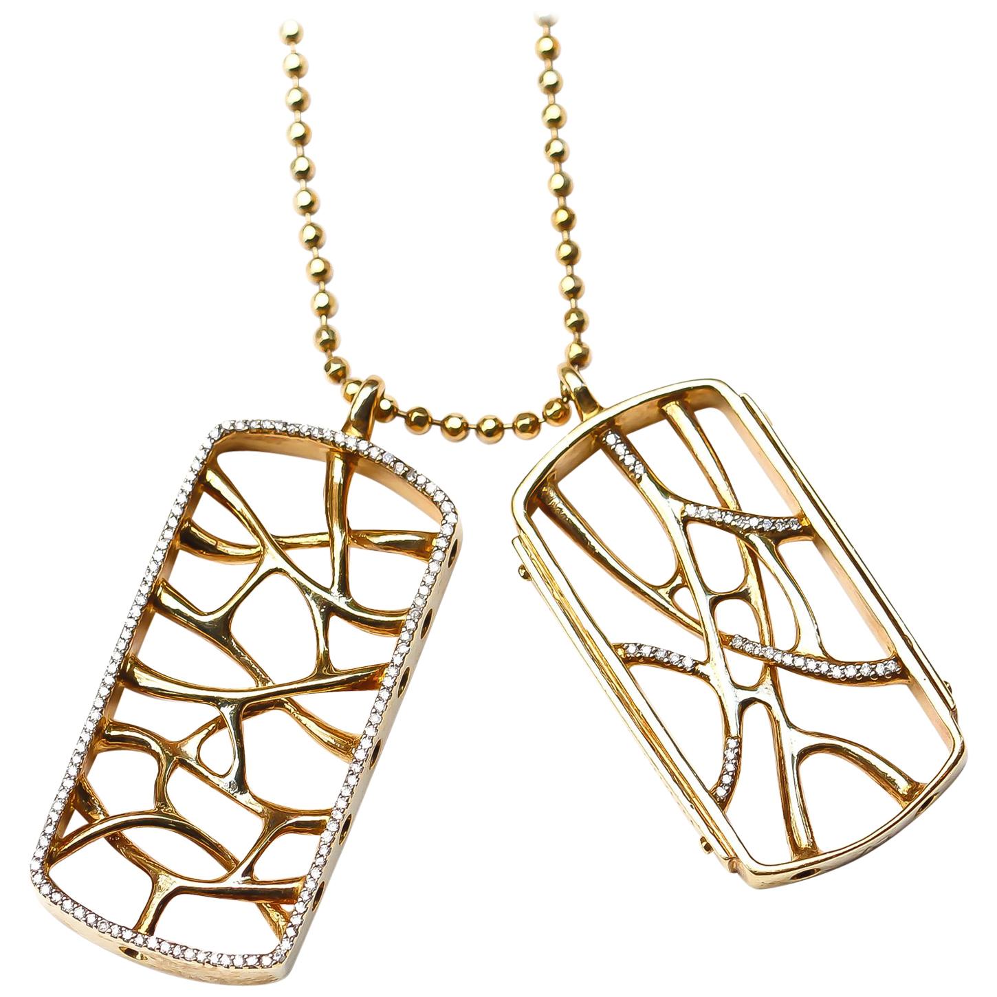 18K Gold Web Dog Tag Necklace For Sale