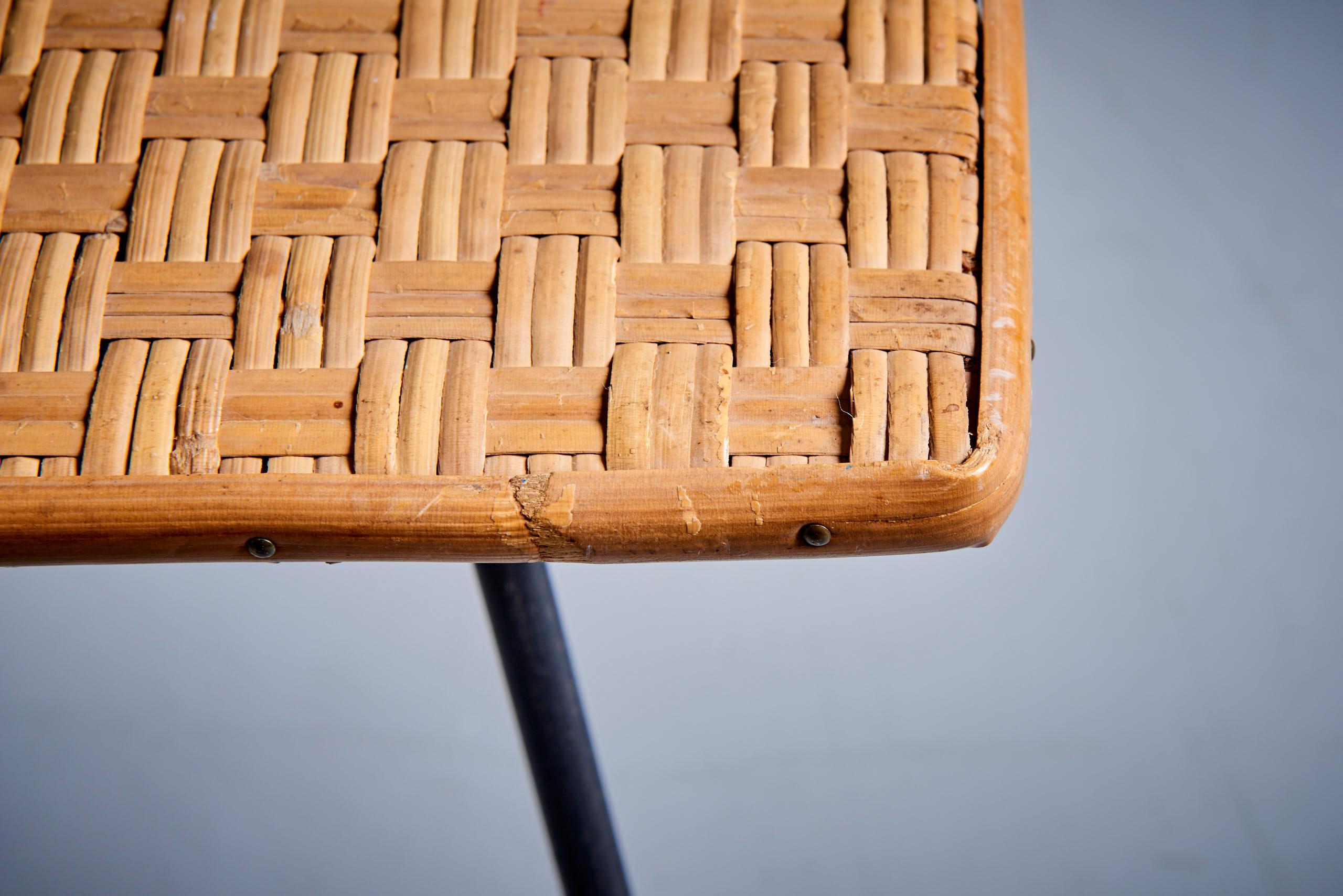 Raffia Webbed Side Table with Iron Base, US 1950s  For Sale