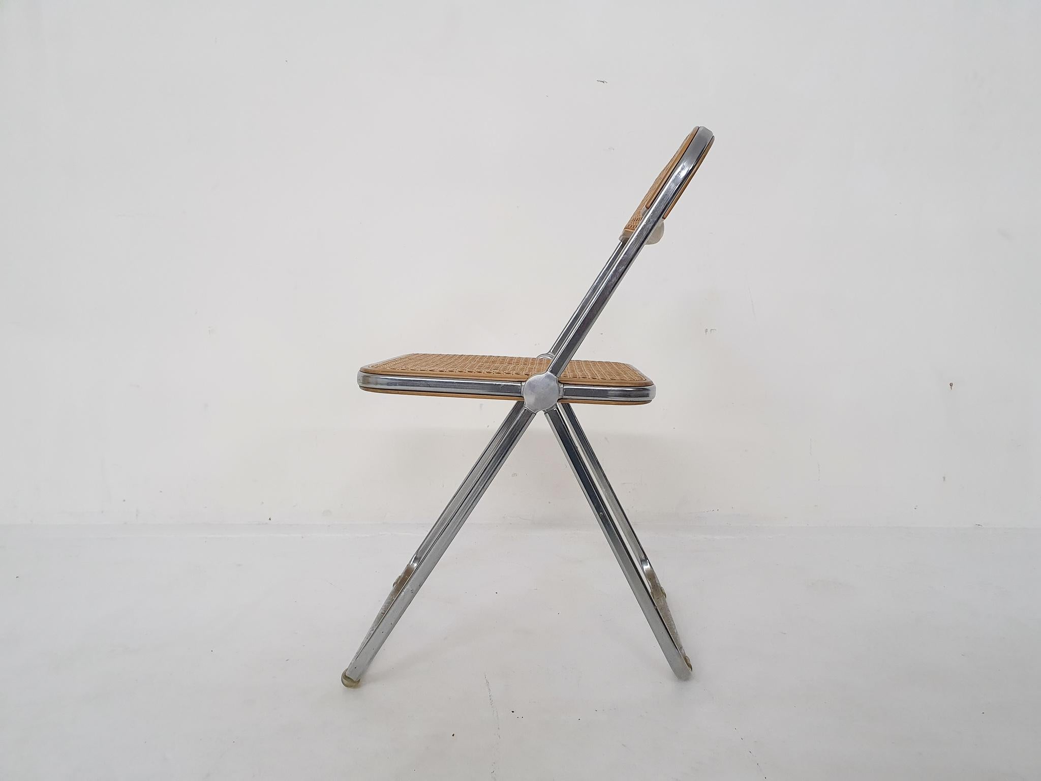 Mid-Century Modern Webbing Folding Chair by Giancarlo Piretti for Castelli, Model Plia, Italy, 1967