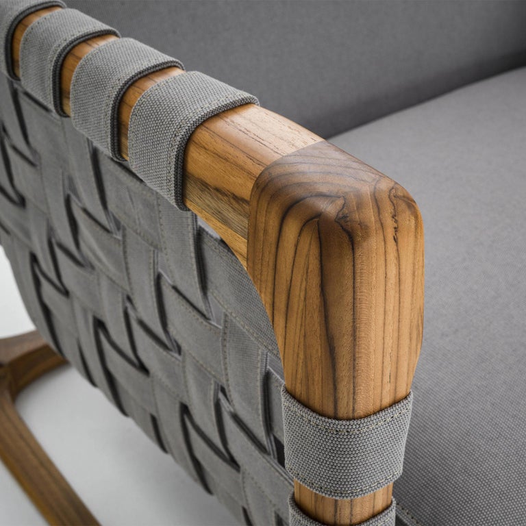 bing Outdoor Armchair in Solid Teak with Outdoor Fabric For Sale at