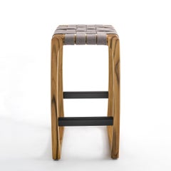 Webbing Outdoor Bar Stool in Solid Teak with Outdoor Fabric