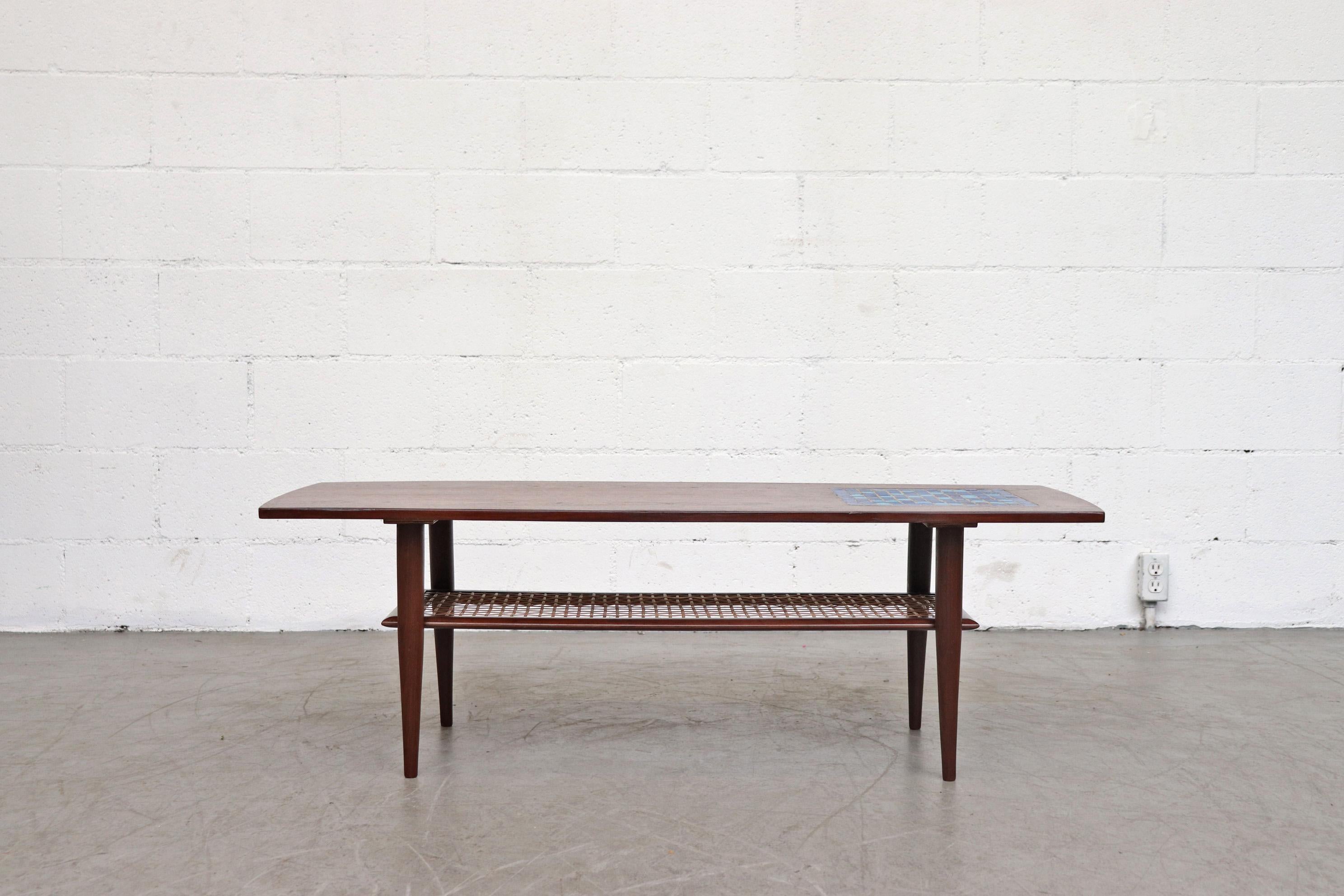 Mid-Century Modern WeBe Attributed Teak Coffee Table with Inset Blue Mosaic