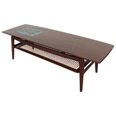 Webe "Table No. 9" Midcentury Tile and Teak Coffee Table with Magazine Shelf
