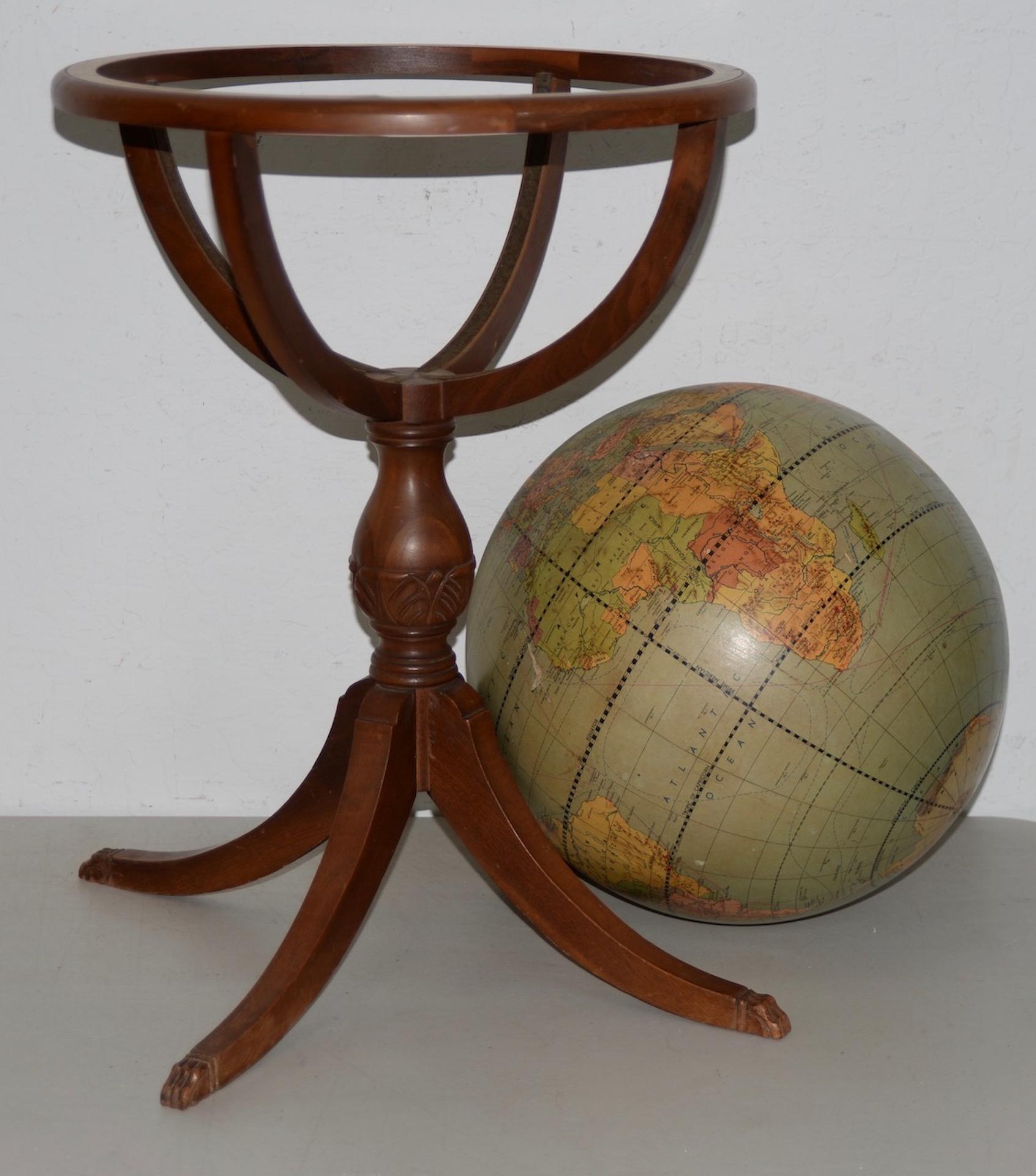Hand-Crafted Weber Costello Co. Political Reality Globe on Mahogany Pedestal Stand circa 1940