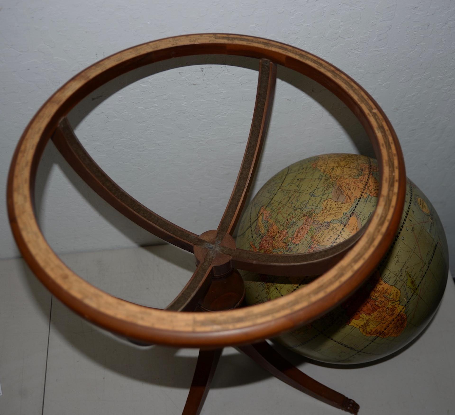 Weber Costello Co. Political Reality Globe on Mahogany Pedestal Stand circa 1940 In Good Condition In San Francisco, CA