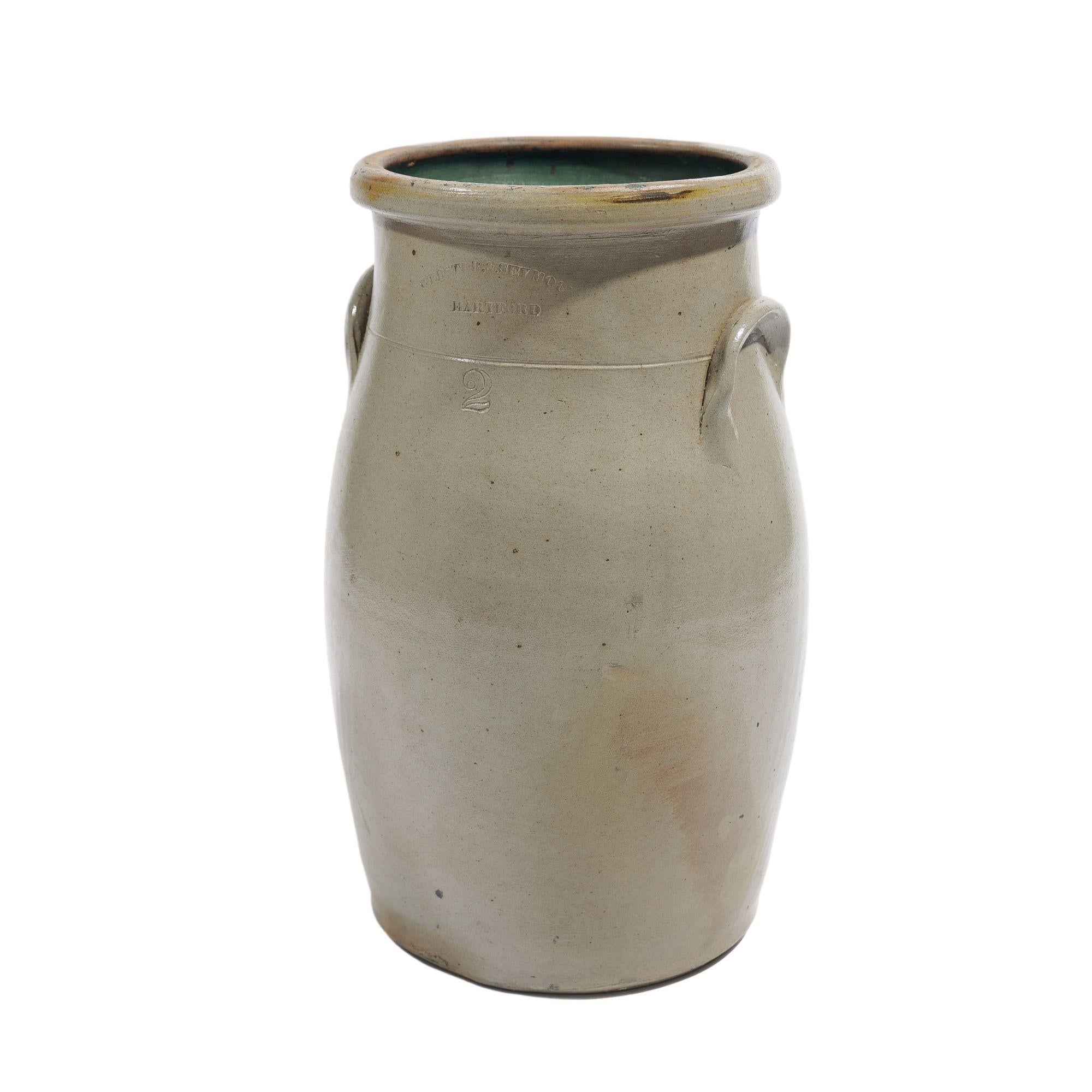 Webster & Seymour two gallon salt glazed stoneware churn, c. 1857-67 2