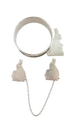 Webster Sterling Silver Duck Rabbit Napkin Rings Bib Clips 4 Piece Set #18018