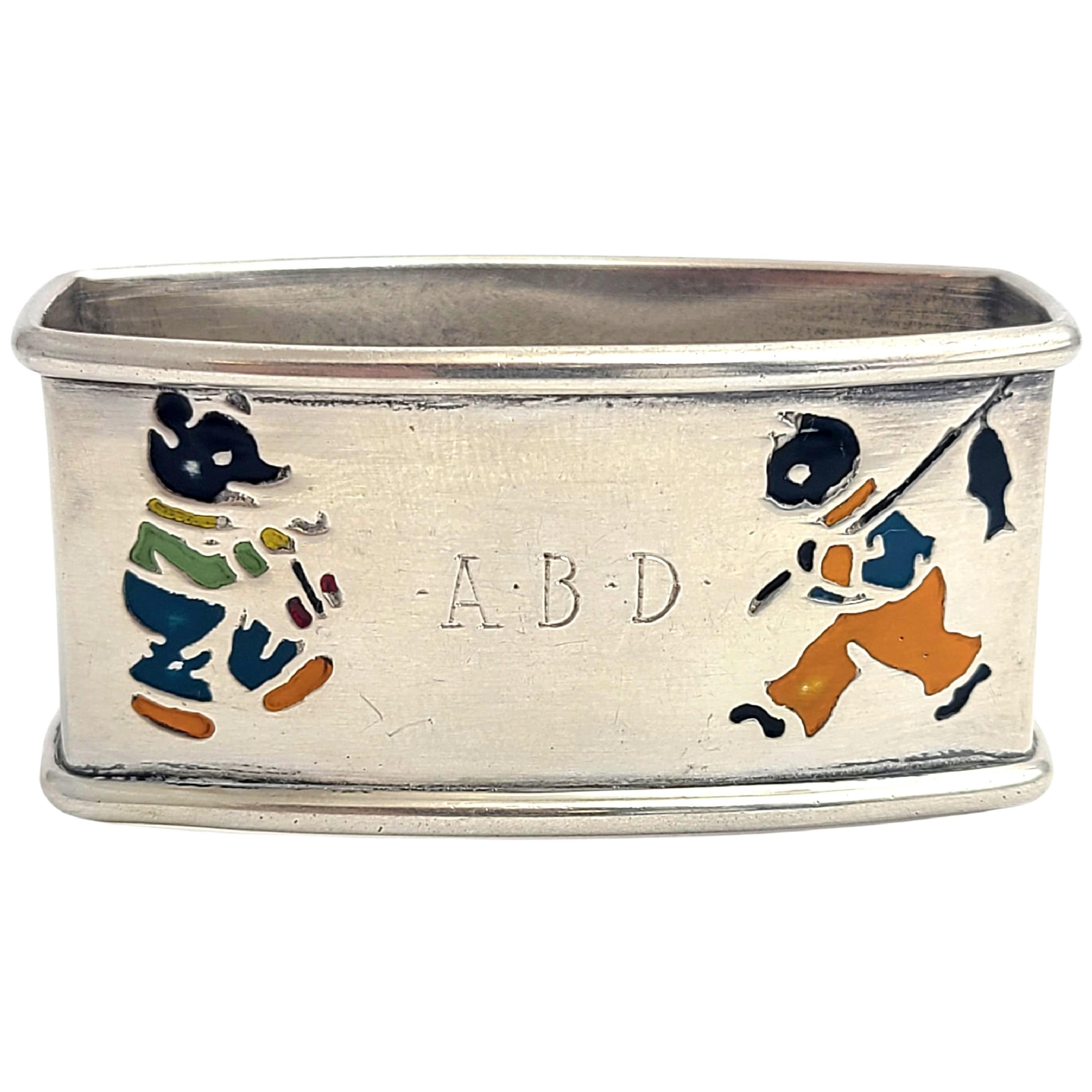 Webster Sterling Silver Enamel Child's Napkin Ring with Monogram #12342 For Sale 2