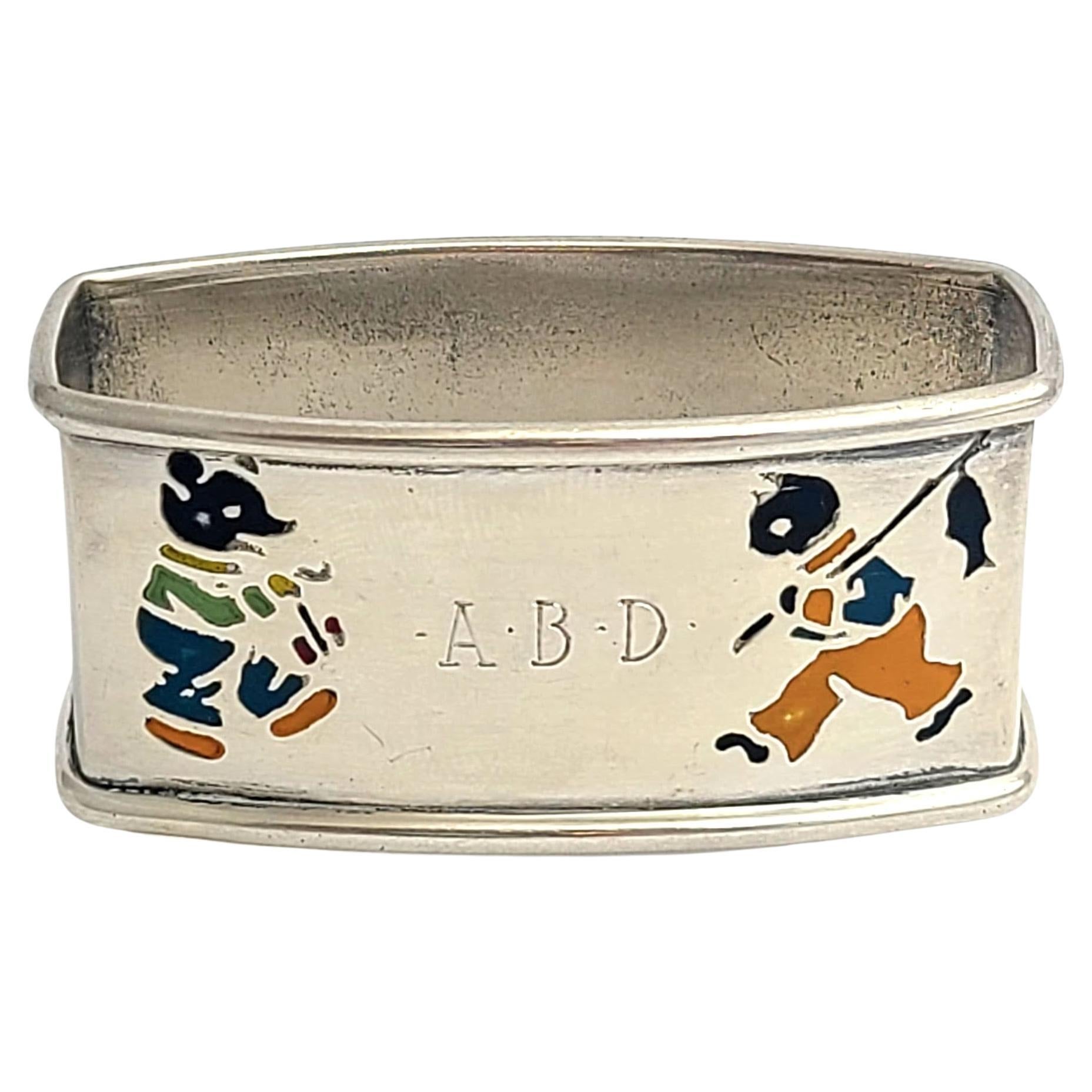 Webster Sterling Silver Enamel Child's Napkin Ring with Monogram #12342 For Sale