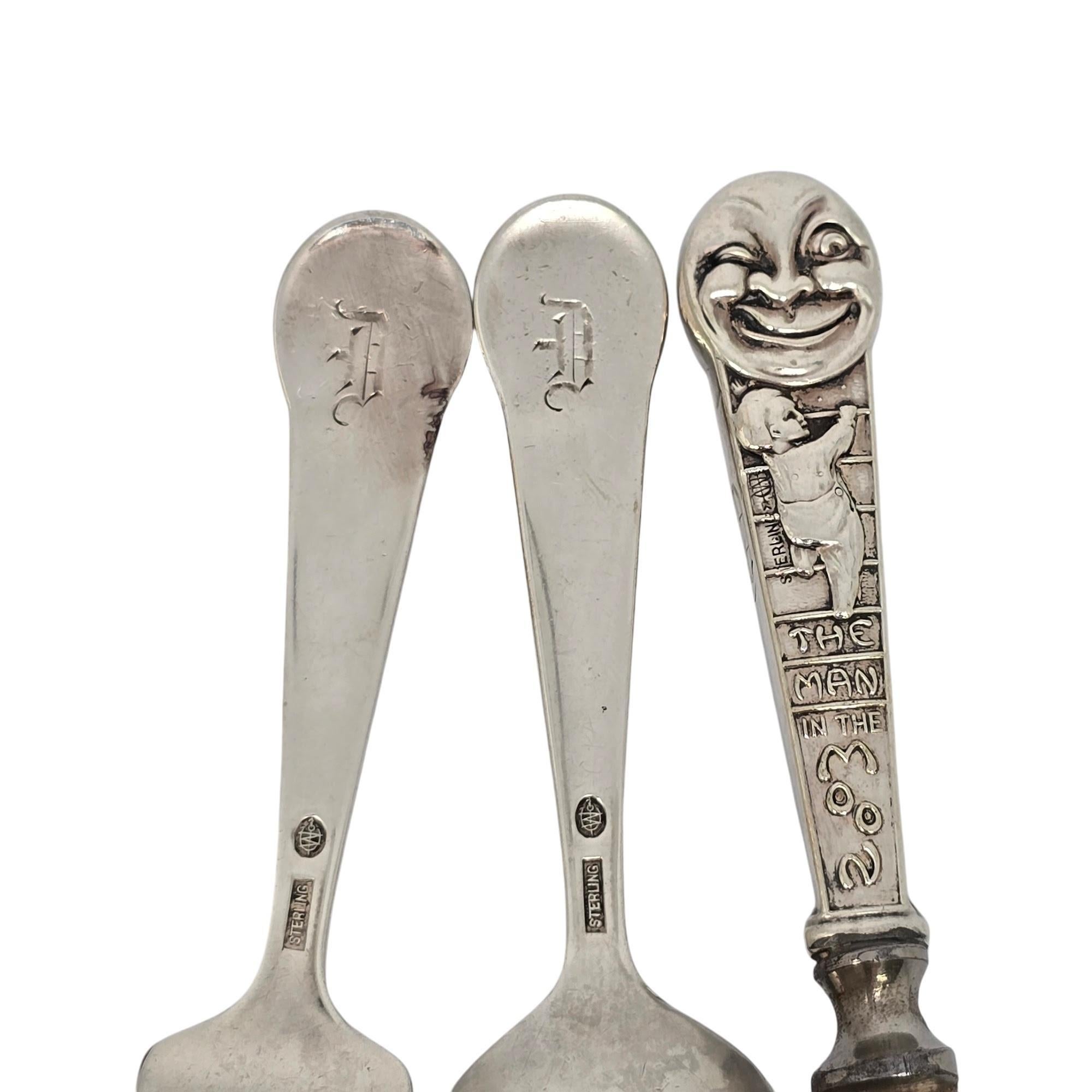 Webster Sterling Silver Man in The Moon Baby Set Cucchiaio Forchetta Coltello w/Mono #21292 in vendita 2