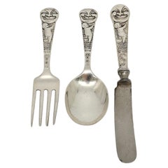 Webster Sterling Silver Man in The Moon Baby Set Spoon Fork Knife w/Mono #21292