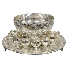 Webster Wilcox International Grapevine Silver Plated Punch Bowl Set - 14 Pcs