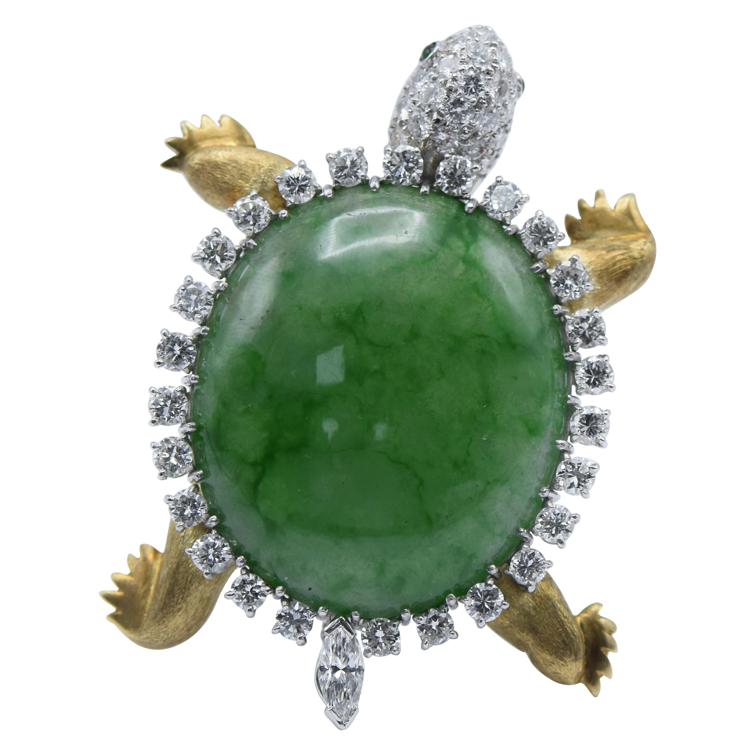 Wedderien, Large Jadeite Jade, Diamond and 18 Karat Turtle Brooch For Sale