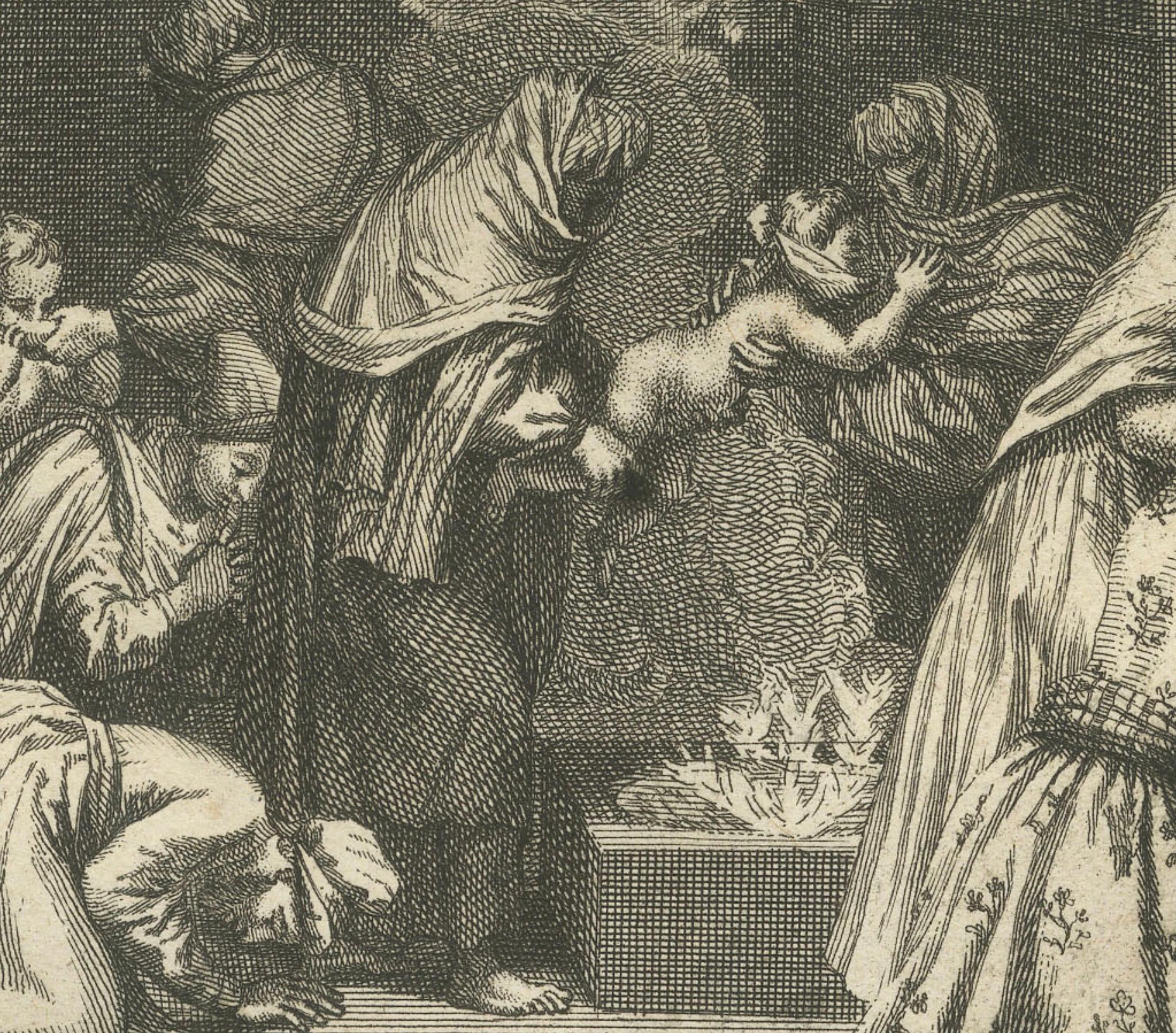Hochzeit und Feuertaufe der Parsen - Seltener zoroastrischer Ritualstich von 1734 (Graviert) im Angebot