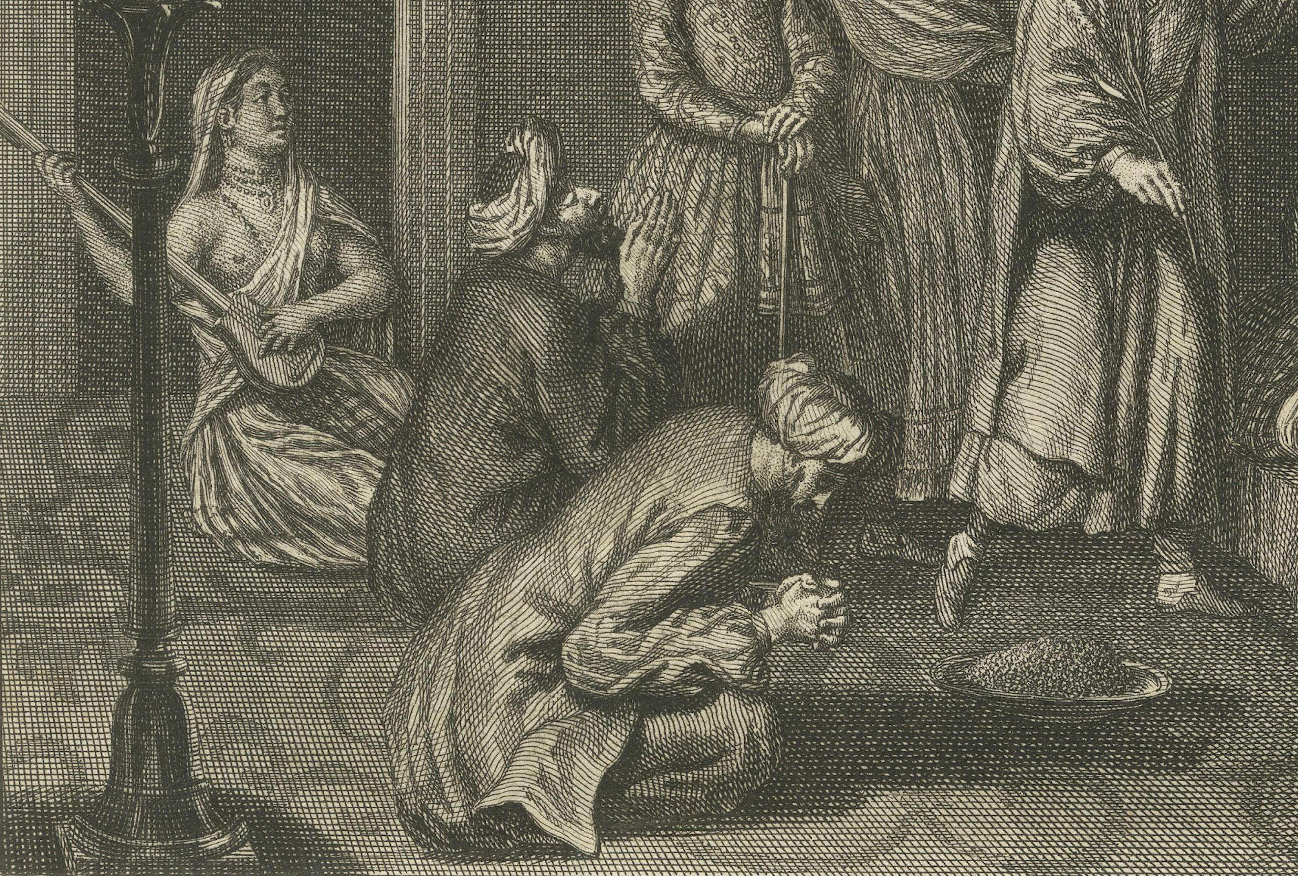 Hochzeit und Feuertaufe der Parsen - Seltener zoroastrischer Ritualstich von 1734 (Papier) im Angebot