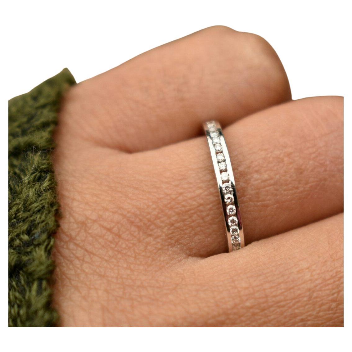 Hochzeitsring 14k Massivgold Diamant-Ehering mit halber Eternity-Stack-Diamantband