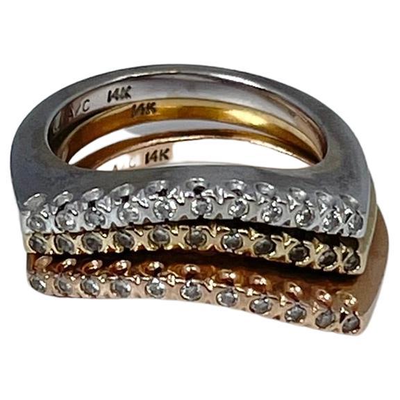Bague d'alliance en diamant trois anneaux dans une seule bague Movabale en vente