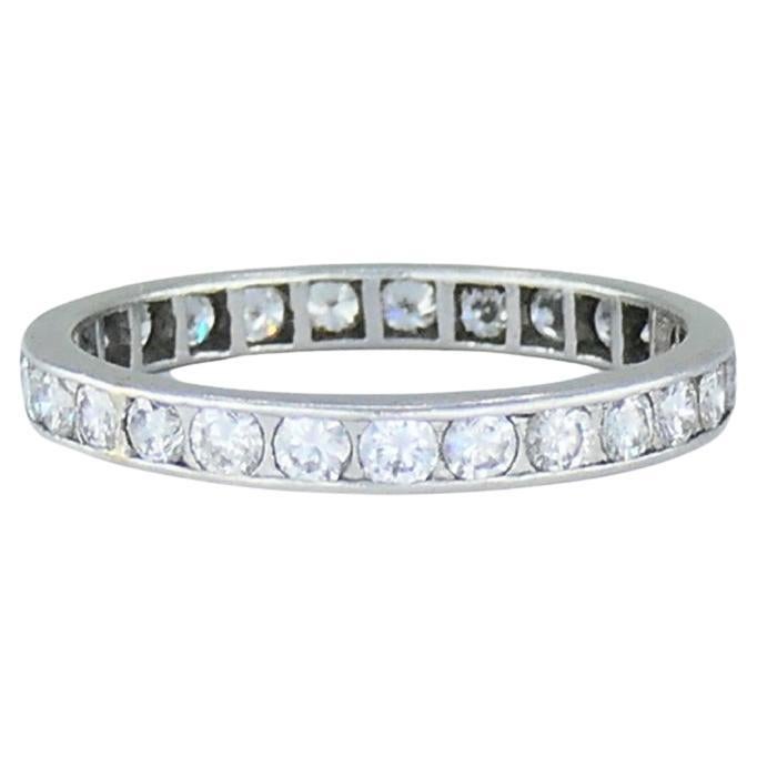 Fascia nuziale in platino, anello dell'eternità con diamante, 1960 Estate Jewelry, misura 10