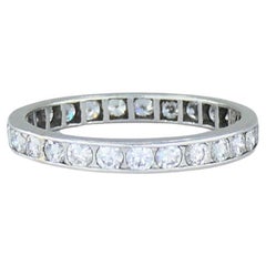Wedding Band Platinum Diamond Eternity Ring 1960s Estate Jewelry Size 10