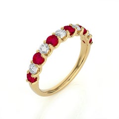 Wedding Band Ring 1981 Classic Collection with Diamond & Ruby in 18K Yellow Gold