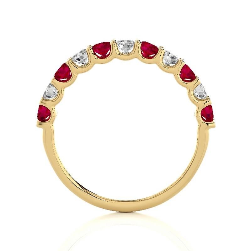 Modern Wedding Band Ring 1981 Classic Collection with Diamond & Ruby in 18K Yellow Gold For Sale