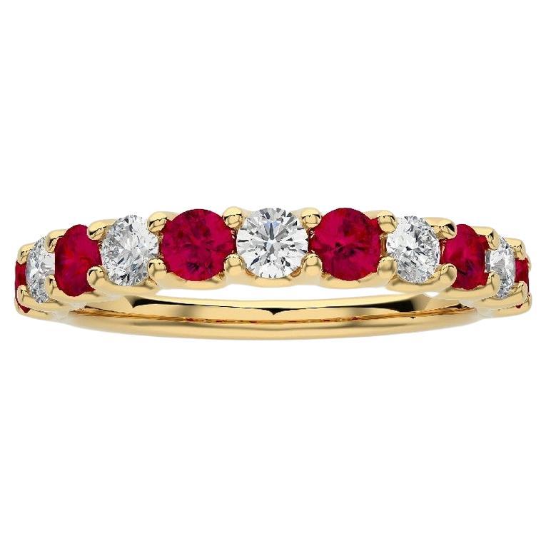 Wedding Band Ring 1981 Classic Collection with Diamond & Ruby in 18K Yellow Gold