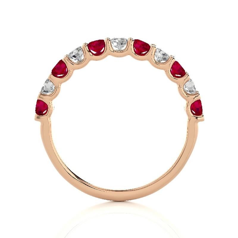 Modern Wedding Band Ring 1981 Classic Collection with Diamonds & Ruby in 14K Rose Gold For Sale