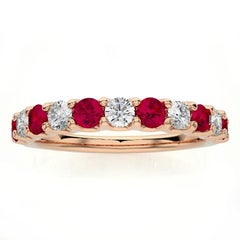 Wedding Band Ring 1981 Classic Collection with Diamonds & Ruby in 14K Rose Gold