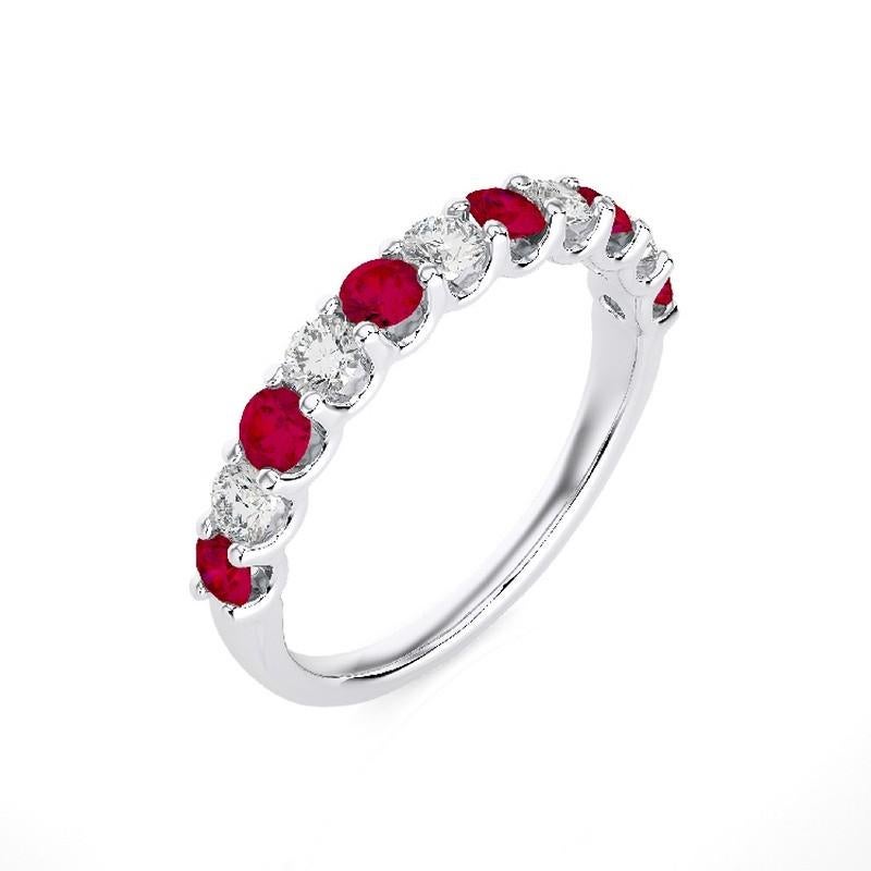 Gemstone Total Carat Weight: This exquisite 1981 Classic Collection wedding band ring features a total carat weight of 0.45 carats for 5 round diamonds and 0.75 carats for 6 round rubies, creating a harmonious blend of sparkle and rich, red