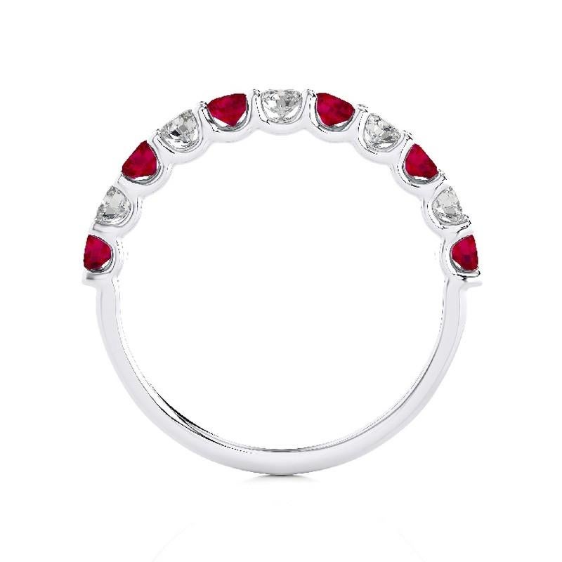 Modern Wedding Band Ring 1981 Classic Collection with Diamonds & Ruby in 14K White Gold For Sale