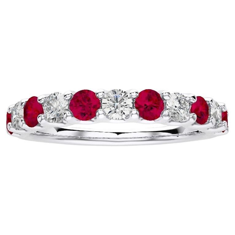 Wedding Band Ring 1981 Classic Collection with Diamonds & Ruby in 14K White Gold For Sale