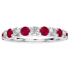 Wedding Band Ring 1981 Classic Collection with Diamonds & Ruby in 14K White Gold