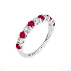 Wedding Band Ring 1981 Classic Collection with Diamonds & Ruby in 18K White Gold