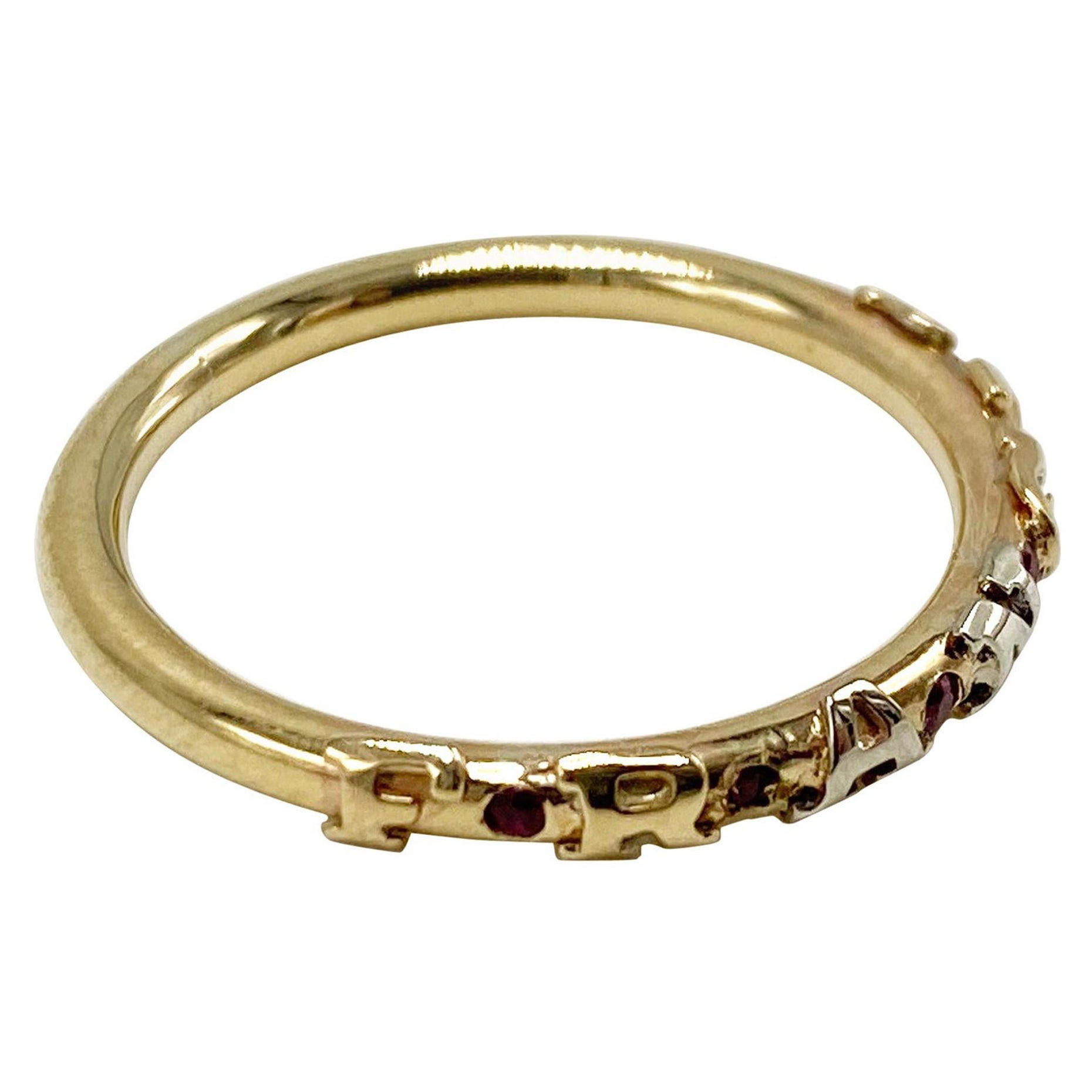 Wedding or Engagement Ring with Personalized Custom Engraved or Letters in relief 
This Price indicate Ring in 14K Yellow Gold with Ruby if nothing else is requested


GEMS: Can be made with any gems of choice - between letters -  
Diamond, Emerald,
