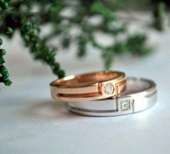 Wedding Band Set 14k Solid Gold Diamond Couple Ring