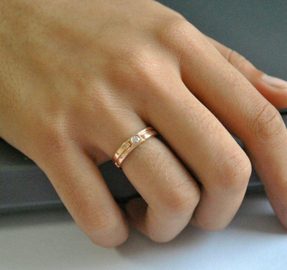 Women's Wedding Band Set 14k Solid Gold Diamond Couple Ring For Sale